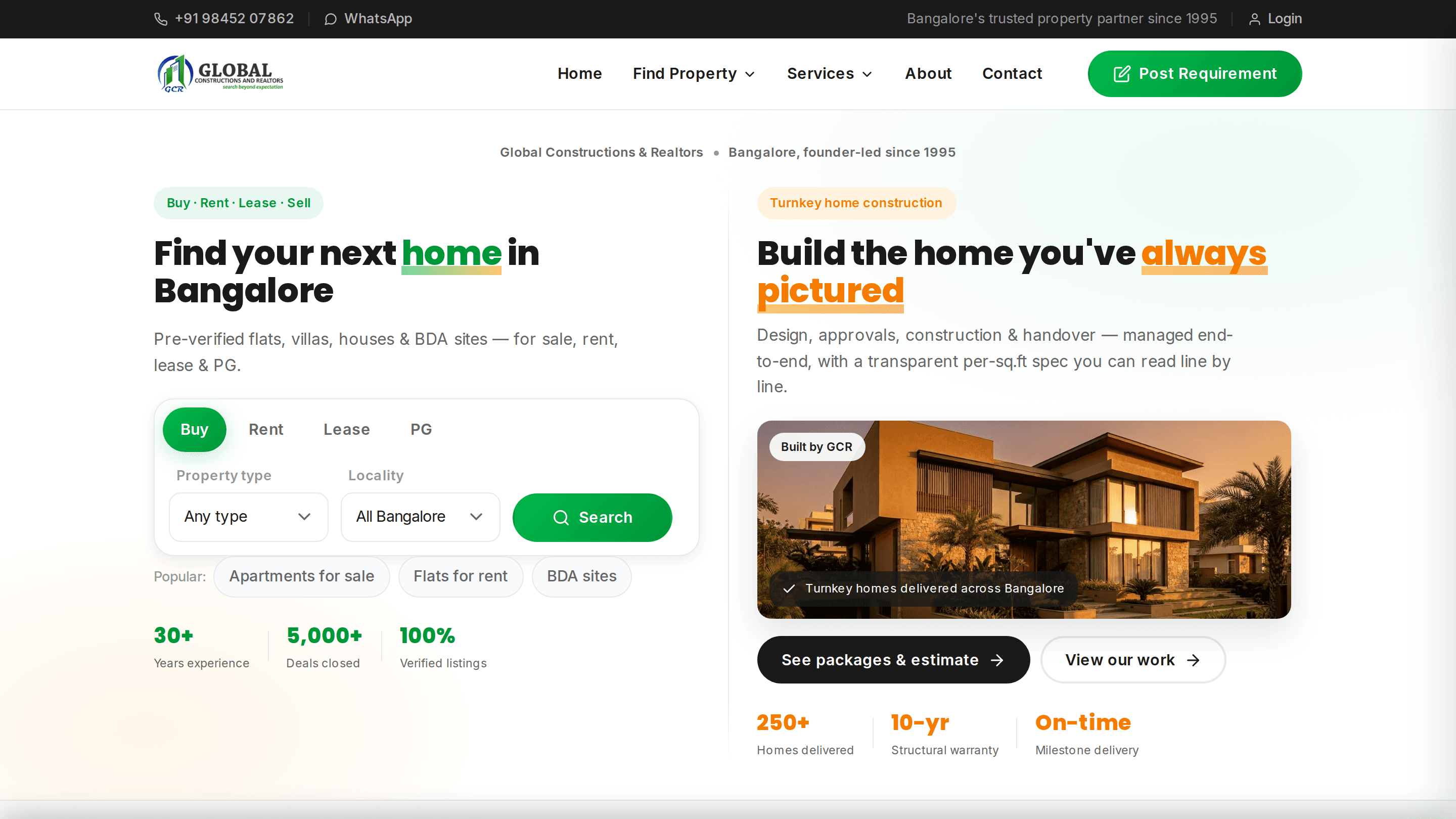 Screenshot of the Global Realtor property portal home page