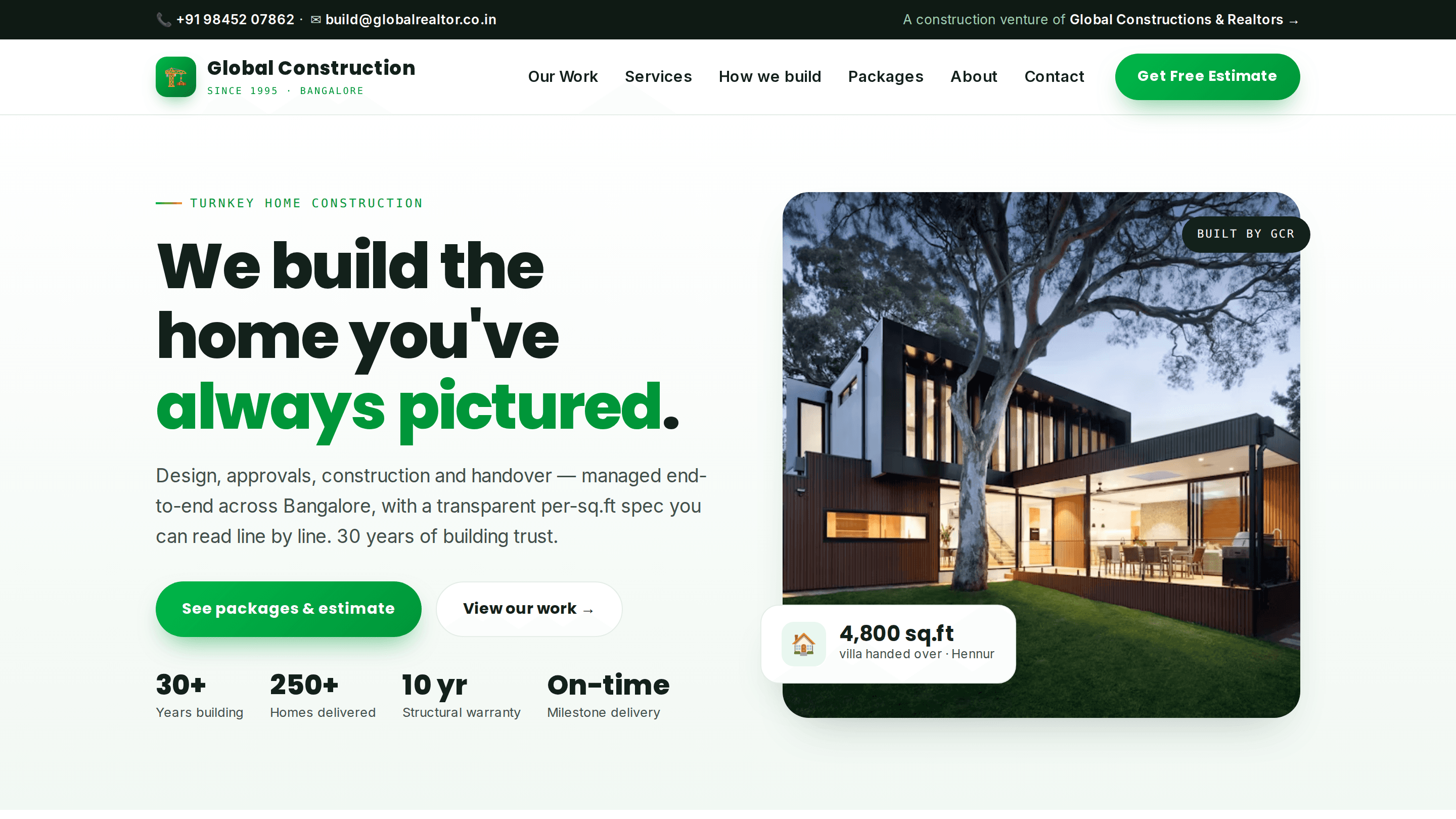 Screenshot of the Global Construction website home page